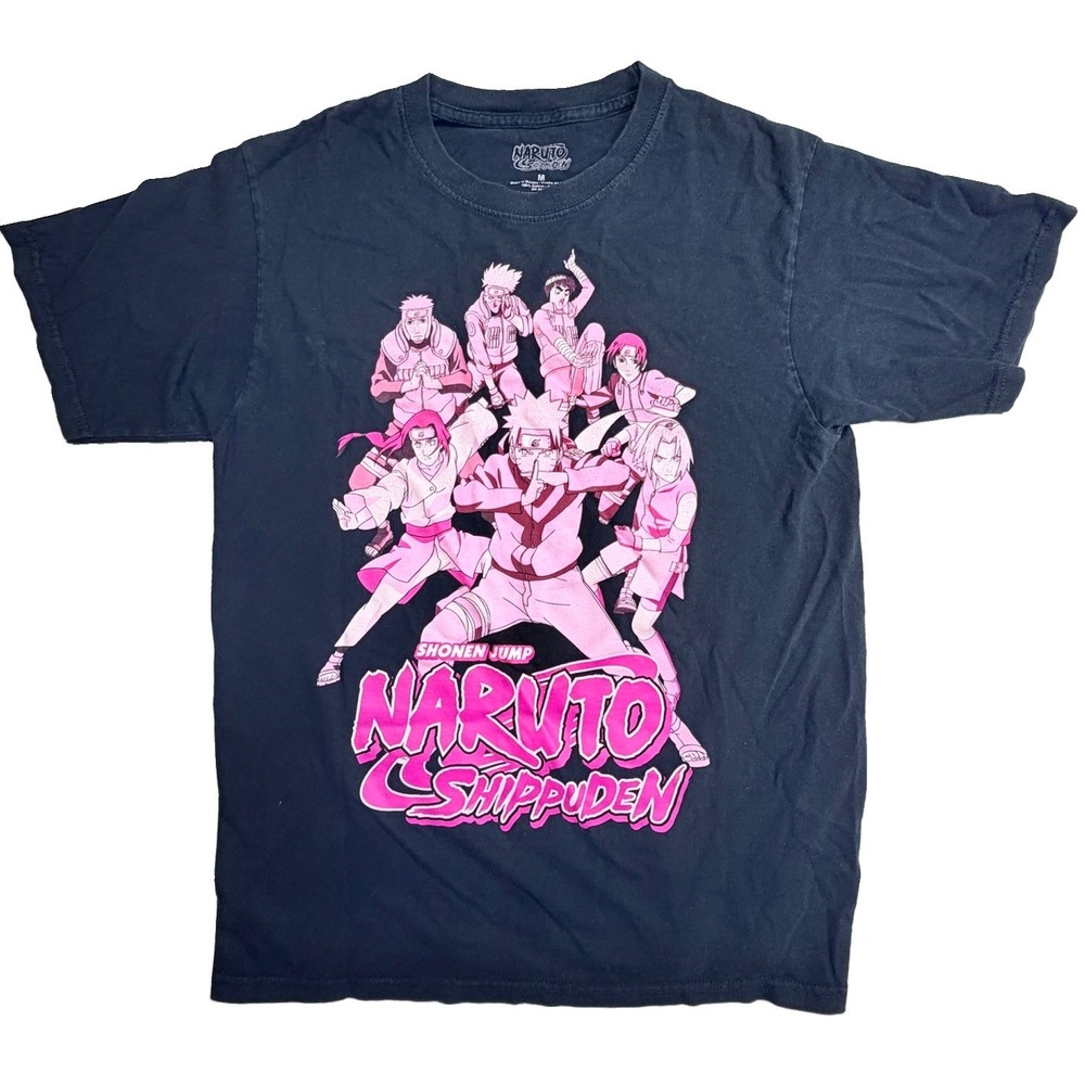 Naruto Shippuden Size M Black Pink Shonen Jump Anime Group Graphic T-Shirt